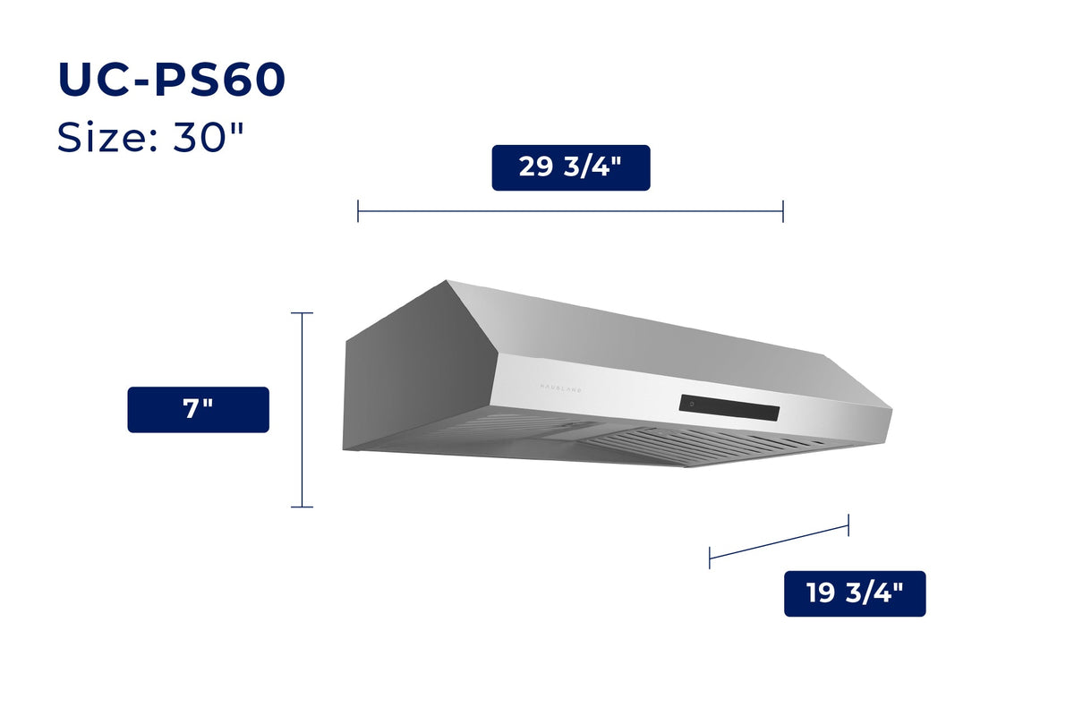 30-inch ducted range hood size diagram with inch dimensions