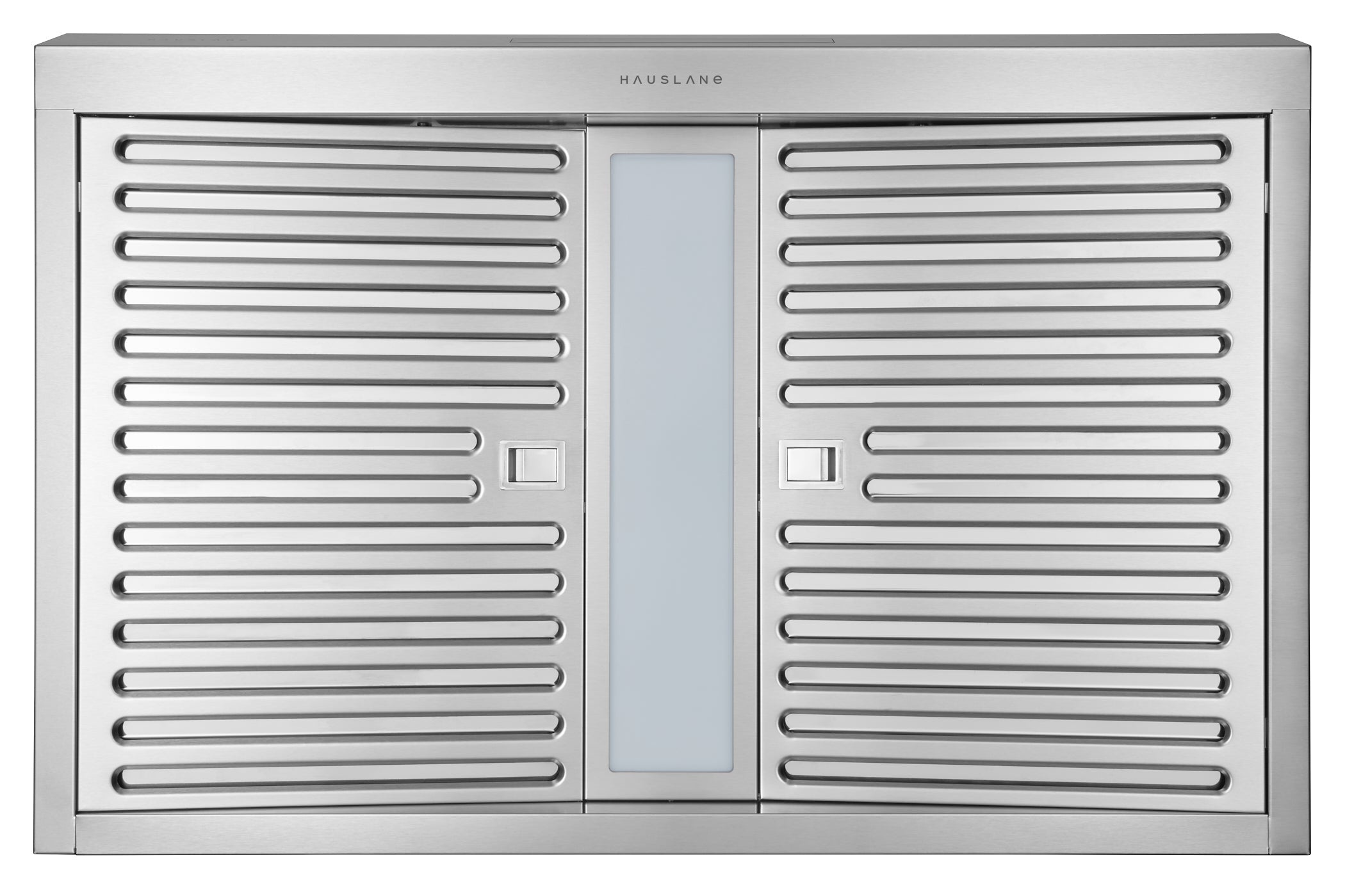 Stainless steel range hood backplate with two vent filter panels