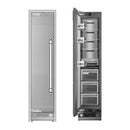 Panel-ready stainless freezer column with integrated door handle and open storage drawers