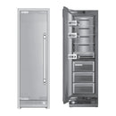 Panel-ready stainless freezer column with vertical handle, front view.