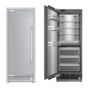 Panel-ready freezer column with closed door and open interior shelves in stainless steel