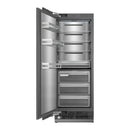 Stainless steel 30-inch freezer column door open with pull-out shelves and bins