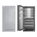 Panel-ready freezer column with stainless door; interior shelves and drawers revealed