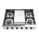 ILVE Nostalgie II 36 inch Built-In Natural Gas Rangetop with 6 Burners and Griddle, in Stainless Steel (UHCP36FNSSB)