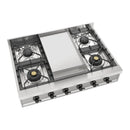 ILVE Nostalgie II 36 inch Built-In Natural Gas Rangetop with 6 Burners and Griddle, in Stainless Steel (UHCP36FNSSB)