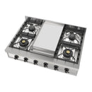 ILVE Nostalgie II 36 inch Built-In Natural Gas Rangetop with 6 Burners and Griddle, in Stainless Steel (UHCP36FNSSB)