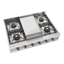 ILVE Nostalgie II 36 inch Built-In Natural Gas Rangetop with 6 Burners and Griddle in Stainless Steel (UHCP36FNSSC)