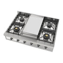 ILVE Nostalgie II 36 inch Built-In Natural Gas Rangetop with 6 Burners and Griddle in Stainless Steel (UHCP36FNSSC)
