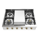 ILVE Nostalgie II 36 inch Built-In Natural Gas Rangetop with 6 Burners and Griddle, in Stainless Steel (UHCP36FNSSG)