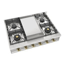 ILVE Nostalgie II 36 inch Built-In Natural Gas Rangetop with 6 Burners and Griddle, in Stainless Steel (UHCP36FNSSG)