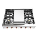 ILVE Nostalgie II 36 inch Built-In Propane Gas Rangetop with 6 Burners and Griddle, in Stainless Steel (UHCP36FNSSPLP)