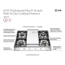 ILVE Professional Plus II 36-Inch Built-In Propane Gas Cooktop with Griddle in Stainless Steel (UHCP965FSSLP)