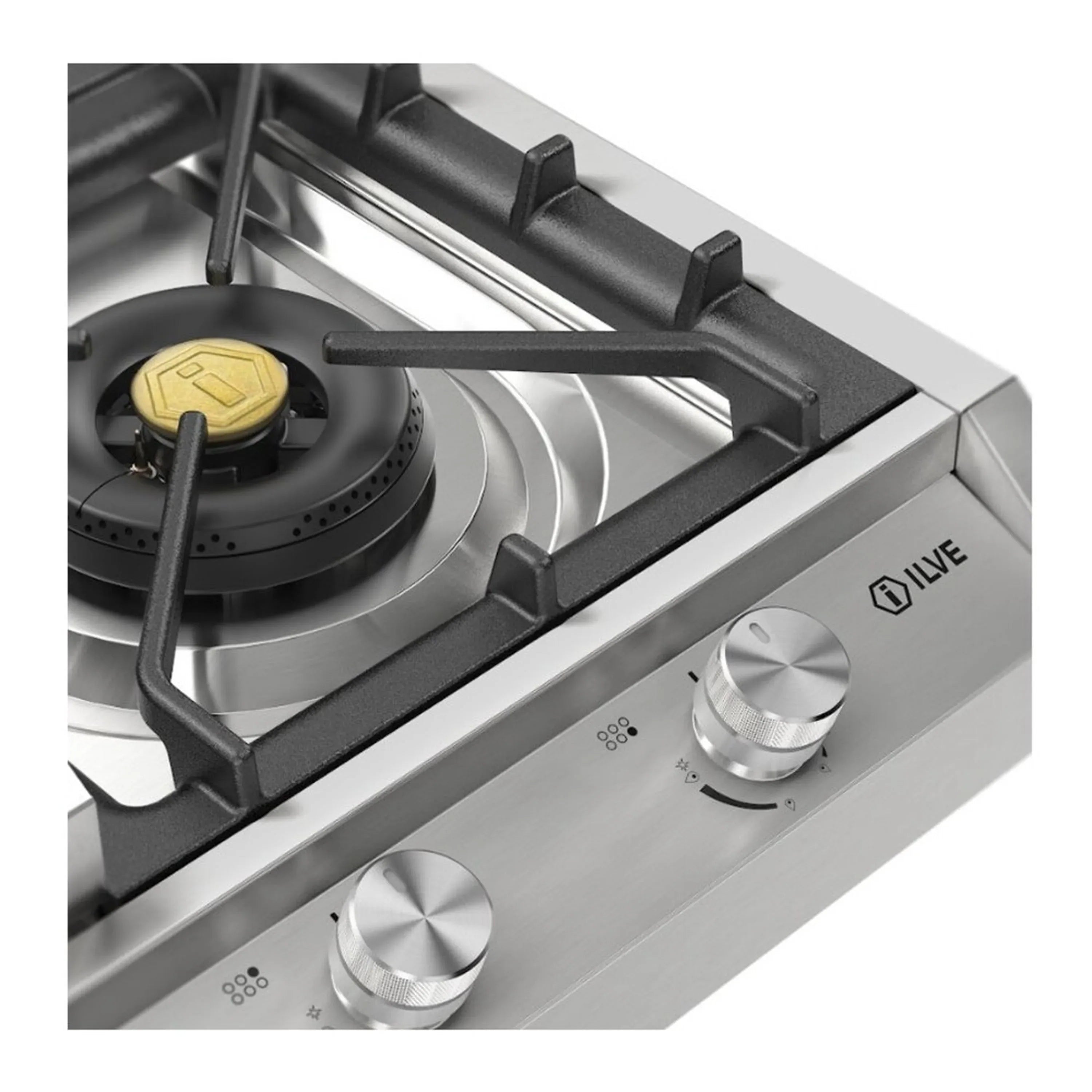 Stainless steel gas cooktop griddle with burner grate and front control knobs