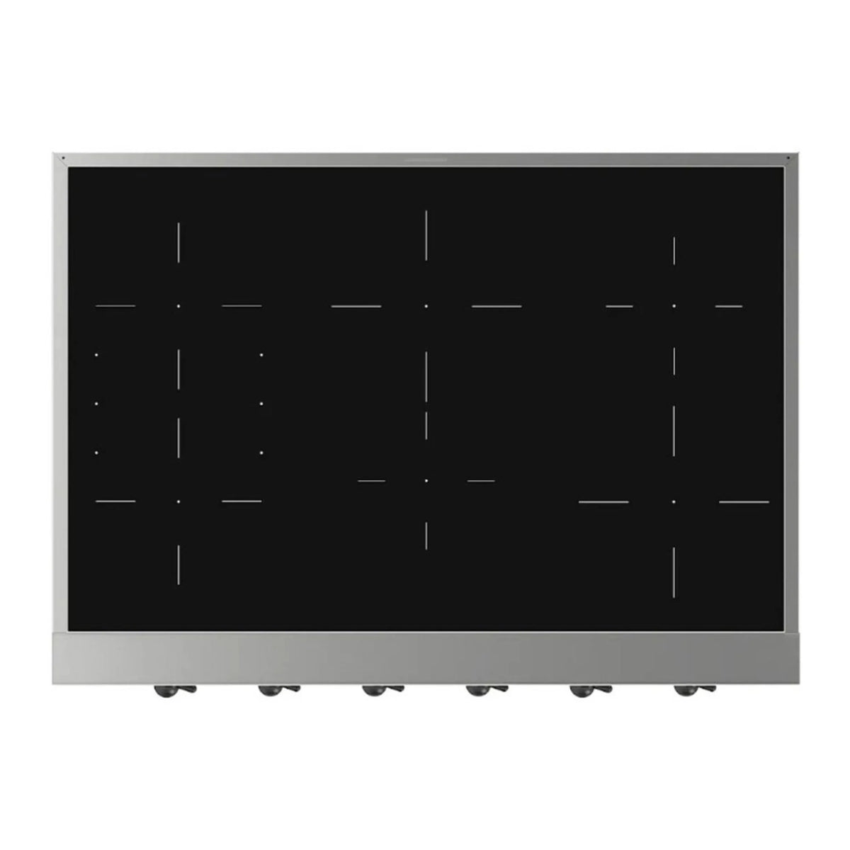 Built-in induction rangetop front view with black glass cook surface and stainless frame
