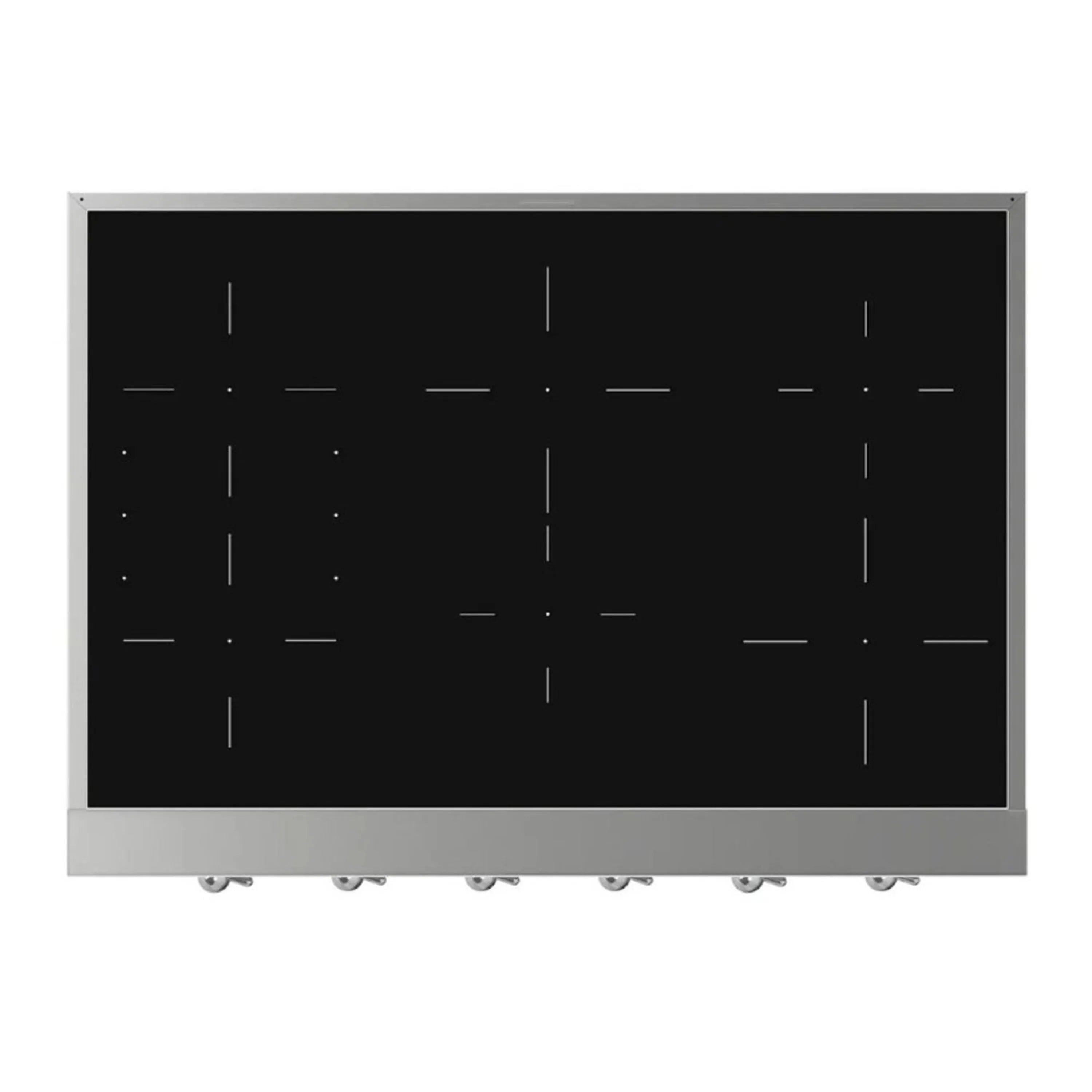 Built-in induction cooktop with black glass ceramic surface and burner zone lines