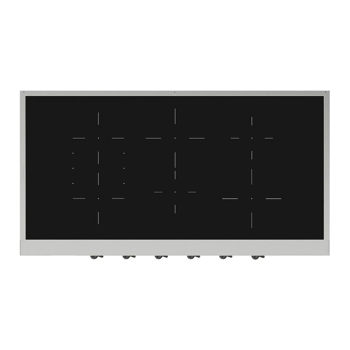 Built-in induction cooktop with black glass panel and control knobs at the bottom