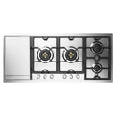 ILVE Panoramagic 48-Inch Built-In Gas Cooktop with Total Black Brass Burners in Stainless Steel with 6 Sealed Burners & Left Griddle (UHCPMT125FSS)