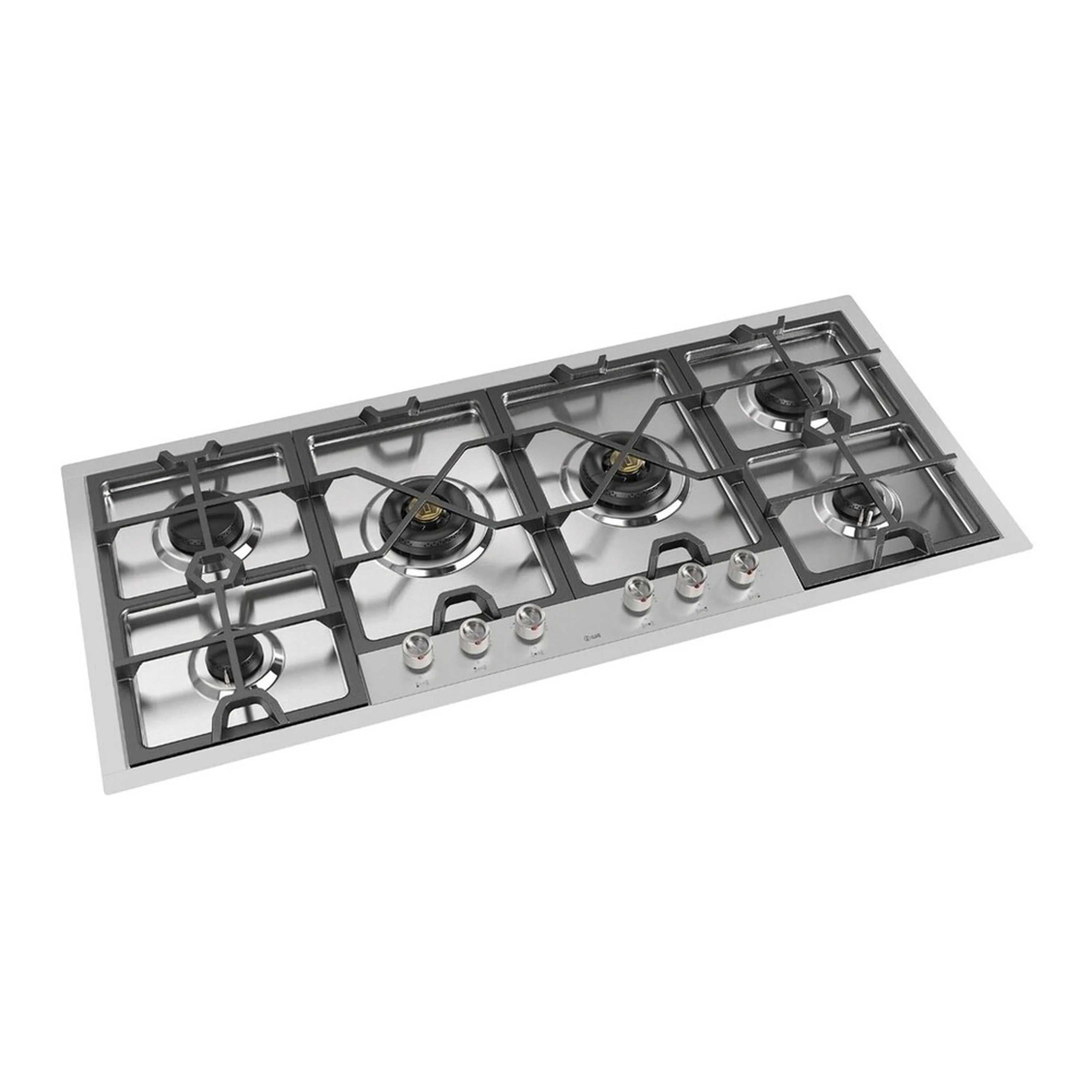 Stainless steel built-in gas cooktop with 6 sealed burners and black grates