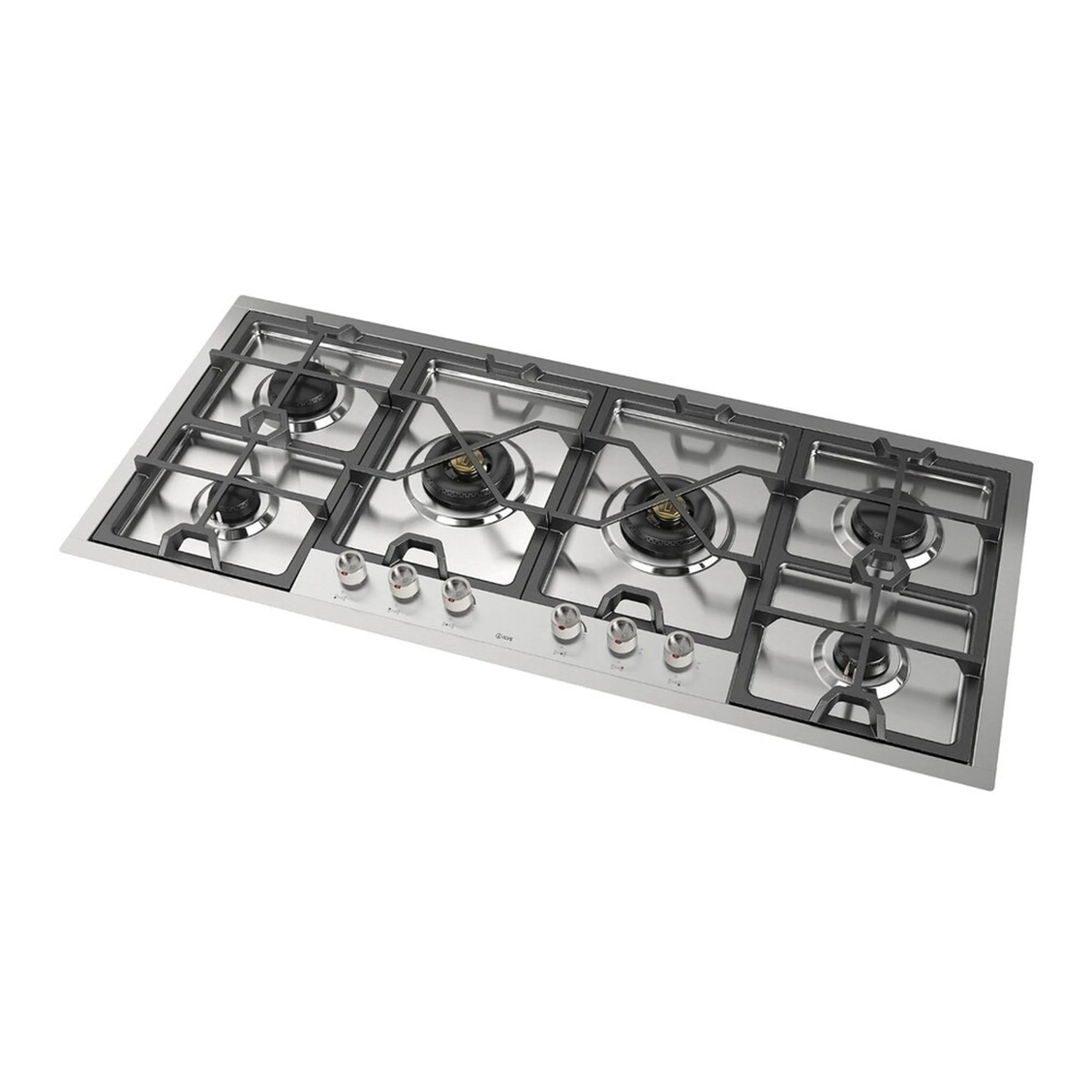 Stainless steel built-in gas cooktop with 6 sealed burners in a rectangular frame