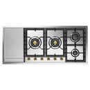ILVE Nostalgie II 48-Inch Built-In Gas Cooktop with Total Black Brass Burners in Stainless Steel with 6 Sealed Burners & Left Griddle (UHCPT125FNSSG)