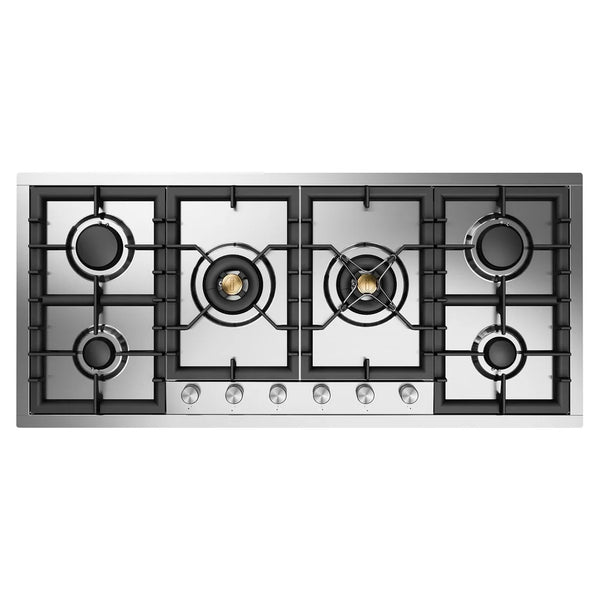 ILVE Professional Plus II 48-Inch Built-In Gas Cooktop with Total Black Brass Burners in Stainless Steel with 6 Sealed Burners (UHCPT125SS)