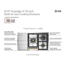 ILVE Nostalgie II 36 inch Built-In Propane Gas Cooktop with Total Black Brass Burners, in Stainless Steel (UHCPT95FNSSCLP)