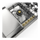 ILVE Nostalgie II 36-Inch Built-In Natural Gas Cooktop with Total Black Brass Burners in Stainless Steel (UHCPT95FNSSG)