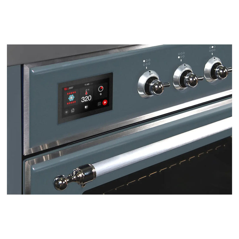 ILVE 36-Inch Majestic II Dual Fuel Range with 6 Brass Burners and Removable Griddle with 3.5 cu. ft. Oven in Blue Grey with Chrome Trim (UM09FDNS3BGC)