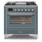 ILVE 36-Inch Majestic II Dual Fuel Range with 6 Brass Burners and Removable Griddle with 3.5 cu. ft. Oven in Blue Grey with Chrome Trim (UM09FDNS3BGC)