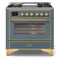 ILVE 36-Inch Majestic II Dual Fuel Range with 6 Brass Burners and Removable Griddle with 3.5 cu. ft. Oven in Blue Grey with Brass Trim (UM09FDNS3BGG)