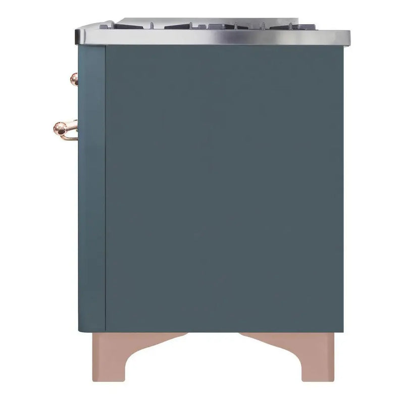 ILVE 36-Inch Majestic II Dual Fuel Range with 6 Burners and Removable Griddle - 3.5 cu. ft. Oven - TFT Oven Control Display - in Blue Grey with Copper Trim (UM09FDNS3BGP)