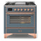 ILVE 36-Inch Majestic II Dual Fuel Range with 6 Burners and Removable Griddle - 3.5 cu. ft. Oven - TFT Oven Control Display - in Blue Grey with Copper Trim (UM09FDNS3BGP)