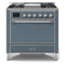 ILVE 36-Inch Majestic II Dual Fuel Range with 6 Burners and Removable Griddle with Solid Door Oven in Blue Grey with Chrome Trim (UM09FDQNS3BGC)