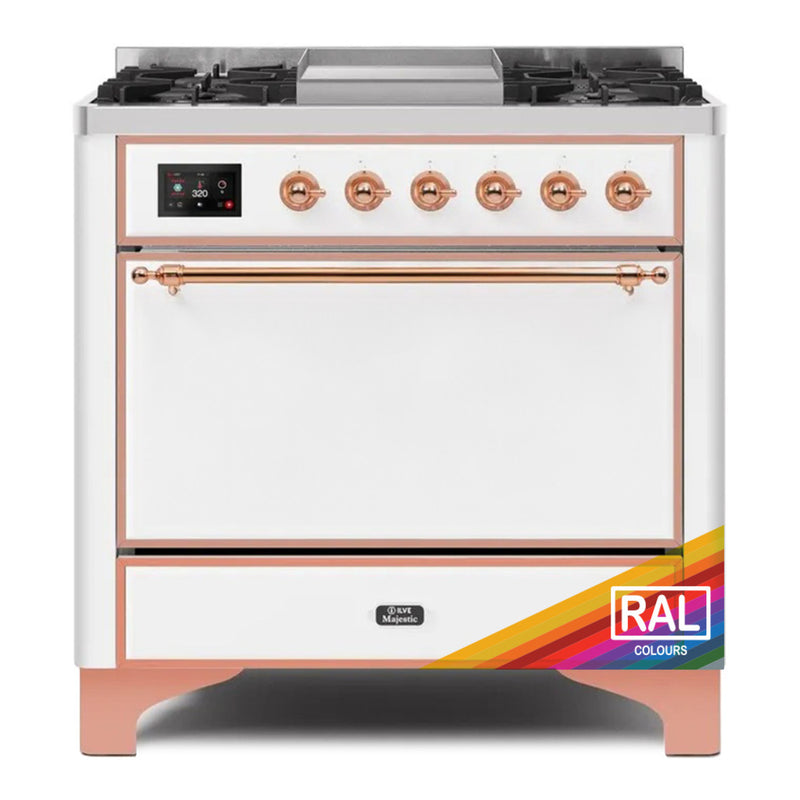 ILVE 36-Inch Majestic II Dual Fuel Range with 6 Burners and Removable Griddle with 3.5 cu. ft. Solid Door Oven in Custom RAL Color (UM09FDQNS3RALP)