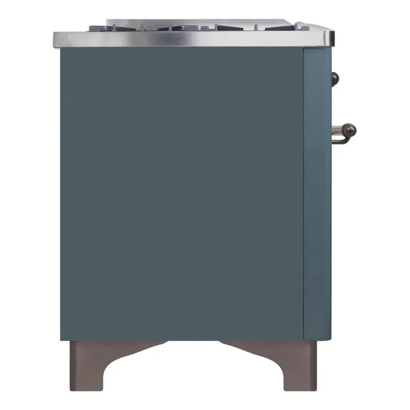 ILVE 48-Inch Majestic II Dual Fuel Range with 8 Sealed Brass Burners and Removable Griddle - 5.62 cu. ft. Oven - in Blue Grey with Bronze Trim (UM12FDNS3BGB)