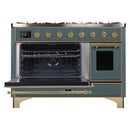 ILVE 48-Inch Majestic II Dual Fuel Range with 8 Sealed Brass Burners and Removable Griddle - 5.62 cu. ft. Oven - in Blue Grey with Brass Trim (UM12FDNS3BGG)