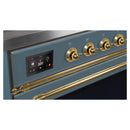ILVE 48-Inch Majestic II Dual Fuel Range with 8 Sealed Brass Burners and Removable Griddle - 5.62 cu. ft. Oven - in Blue Grey with Brass Trim (UM12FDNS3BGG)