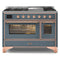 ILVE 48-Inch Majestic II Dual Fuel Range with 8 Sealed Brass Burners and Removable Griddle - 5.62 cu. ft. Oven in Blue Grey with Copper Trim (UM12FDNS3BGP)