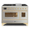 ILVE 48-Inch Majestic II Dual Fuel Range with 8 Burners and Removable Griddle with 5.02 cu. ft. Oven in Brass Trim in Stainless Steel (UM12FDNS3SSG)