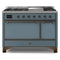 ILVE 48-Inch Majestic II Series Freestanding Dual Fuel Solid Door Double Oven Range with 8 Sealed Burners in Blue Grey with Bronze Trim (UM12FDQNS3BGB)