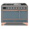 ILVE 48-Inch Majestic II Series Freestanding Dual Fuel Solid Door Double Oven Range with 8 Sealed Burners in Blue Grey with Copper Trim (UM12FDQNS3BGP)