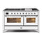 ILVE 60-Inch Majestic II Dual Fuel Range with 9 Sealed Burners and Removable Griddle - 5.8 cu. ft. Oven - Chrome Trim in White (UM15FDNS3WHC)