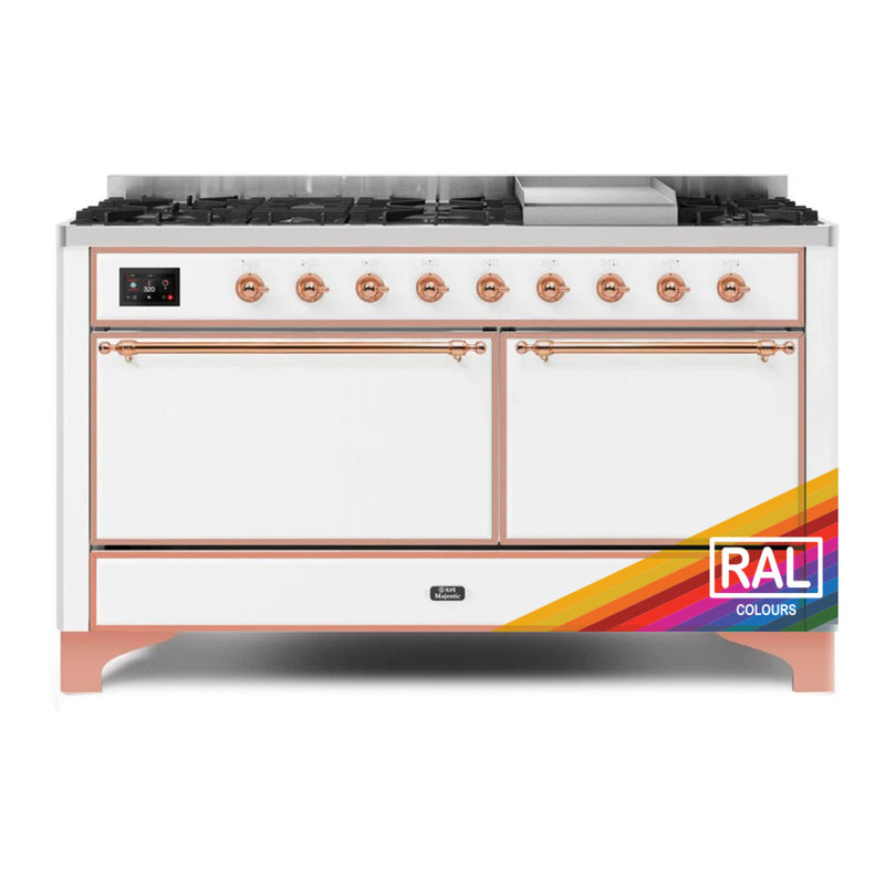 ILVE 60-Inch Majestic II Dual Fuel Range with 9 Sealed Burners - Griddle - Dual Oven - Custom RAL Color (UM15FDQNS3RALP)