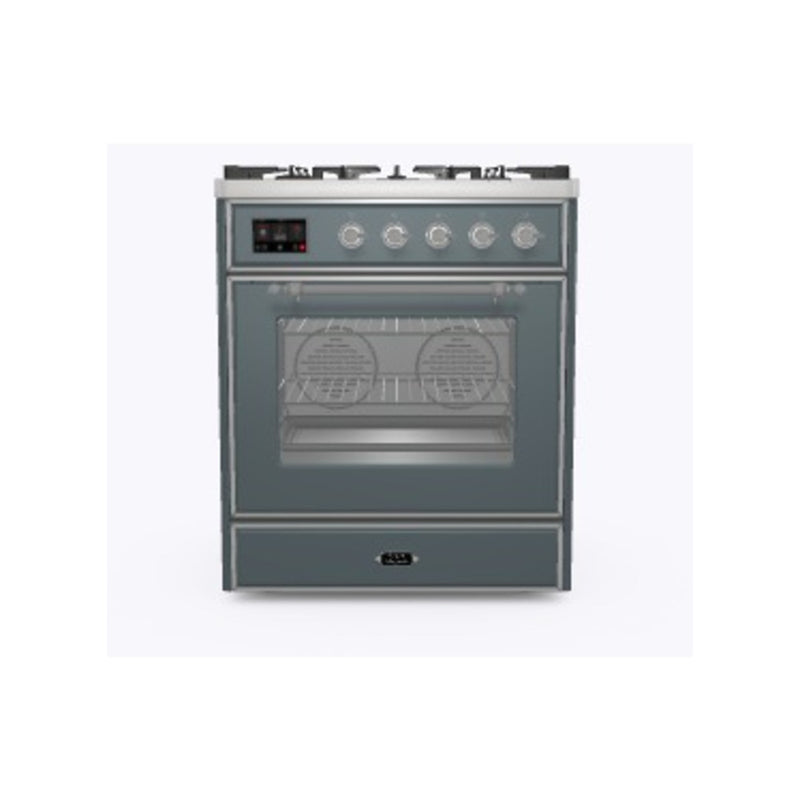 ILVE 30-Inch Majestic II Dual Fuel Range with 5 Sealed Brass Burners - 4  cu. ft. Oven in Blue Grey with Chrome Trim (UM30DNE3BGC)