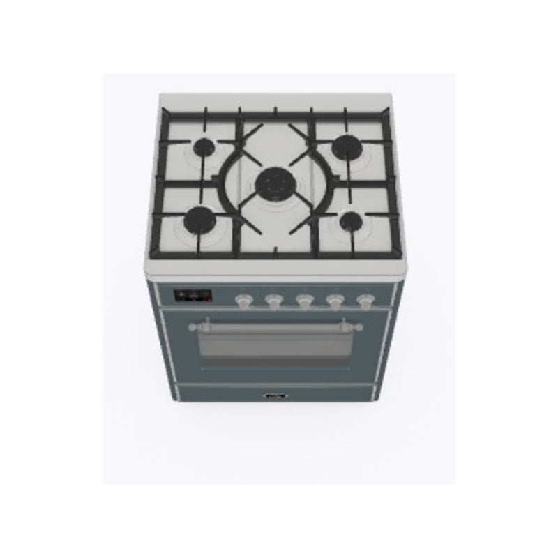 ILVE 30-Inch Majestic II Dual Fuel Range with 5 Sealed Brass Burners - 4  cu. ft. Oven in Blue Grey with Chrome Trim (UM30DNE3BGC)