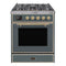 ILVE 30-Inch Majestic II Dual Fuel Range with 5 Sealed Brass Burners in Blue Grey with Brass Trim (UM30DNE3BGG)