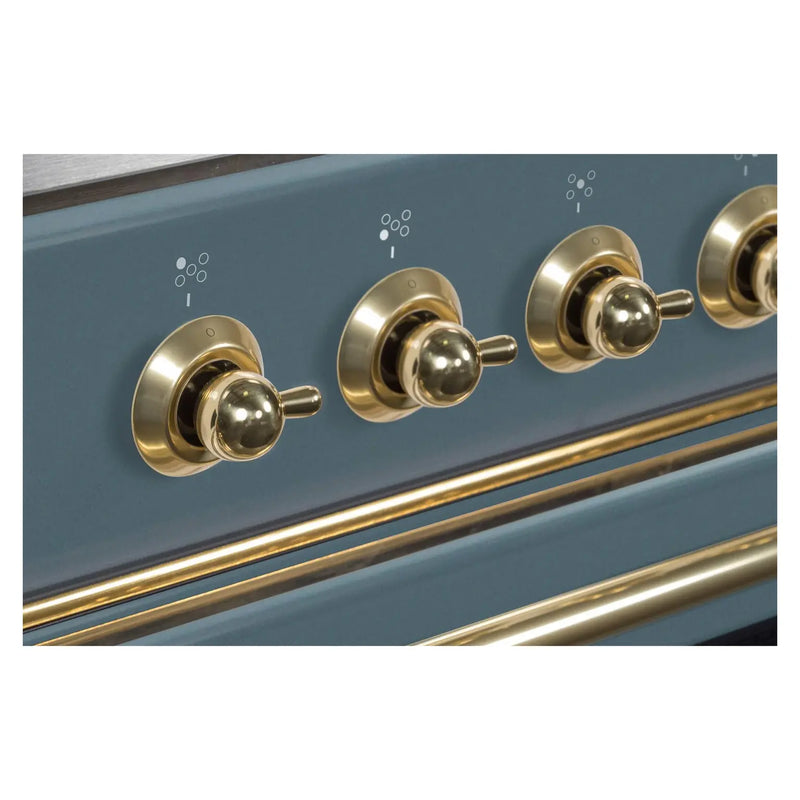 ILVE 30-Inch Majestic II Dual Fuel Range with 5 Sealed Brass Burners in Blue Grey with Brass Trim (UM30DNE3BGG)