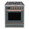 ILVE 30-Inch Majestic II Dual Fuel Range with 5 Sealed Brass Burners - 4  cu. ft. Oven - in Blue Grey with Copper Trim (UM30DNE3BGP)