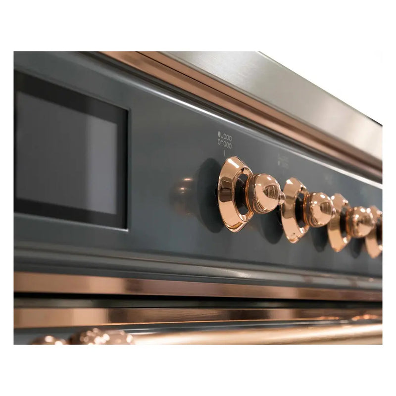 ILVE 30-Inch Majestic II Dual Fuel Range with 5 Sealed Brass Burners - 4  cu. ft. Oven - in Blue Grey with Copper Trim (UM30DNE3BGP)