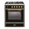 ILVE 30-Inch Majestic II Dual Fuel Range with 5 Burners - 4 cu. ft. Oven in Glossy Black with Brass Trim (UM30DNE3BKG)